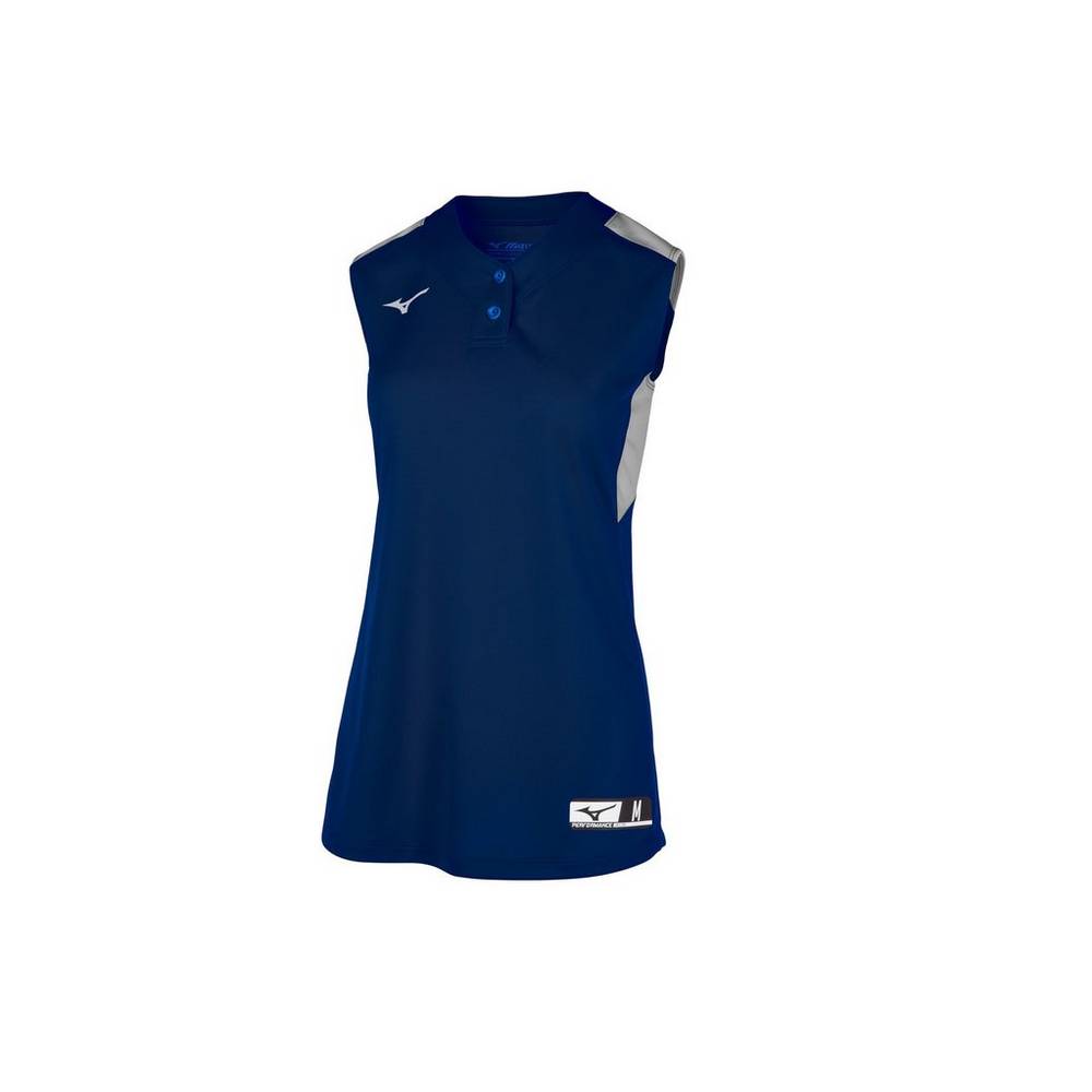Jersey Mizuno Softball Aerolite 2-Button Sleeveless Para Mujer Azul Marino/Grises 1542039-FH
